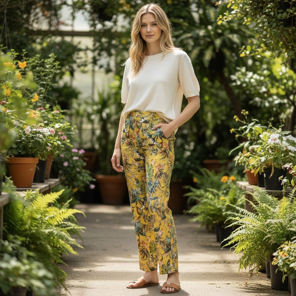 Elliott Lauren Womens Size Small Tropical‎ Resort Linen Pants
